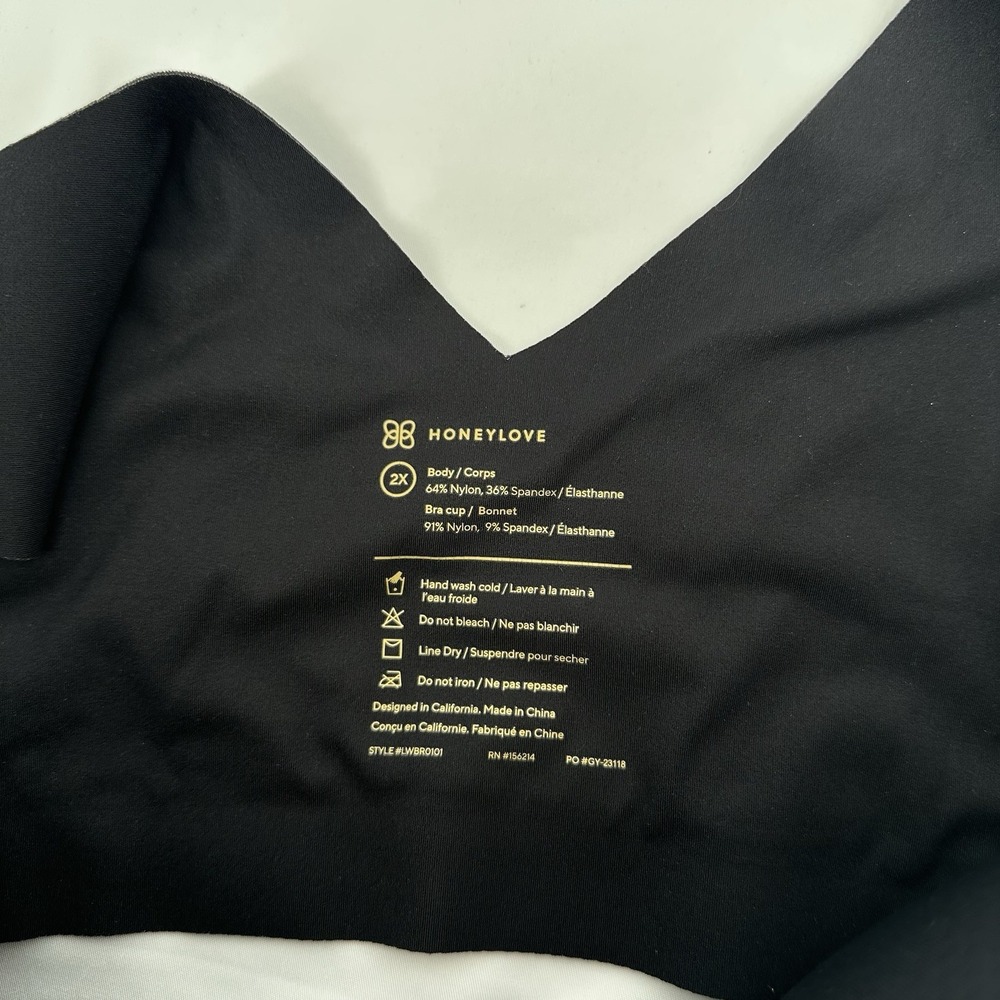 Honeylove V-Neck Bra 2X Black Seamless‎ Wireless Comfort Pullover Removable Pads - Picture 3 of 6